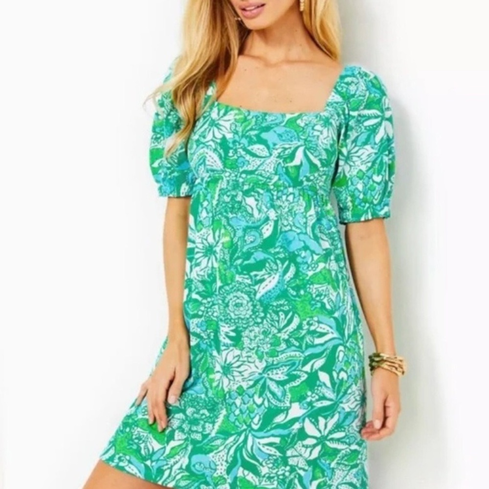 Floral Green and White Dress